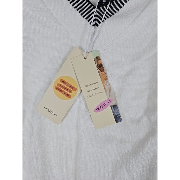 Dokotoo V-Neck Pullover Sweater Women Medium White Black Trim Sleeveless - Picture 5 of 8